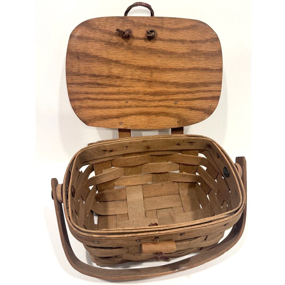 LONGABERGER Vintage Small Basket Lid Toggle Closure Handmade Woven USA - Picture 4 of 4